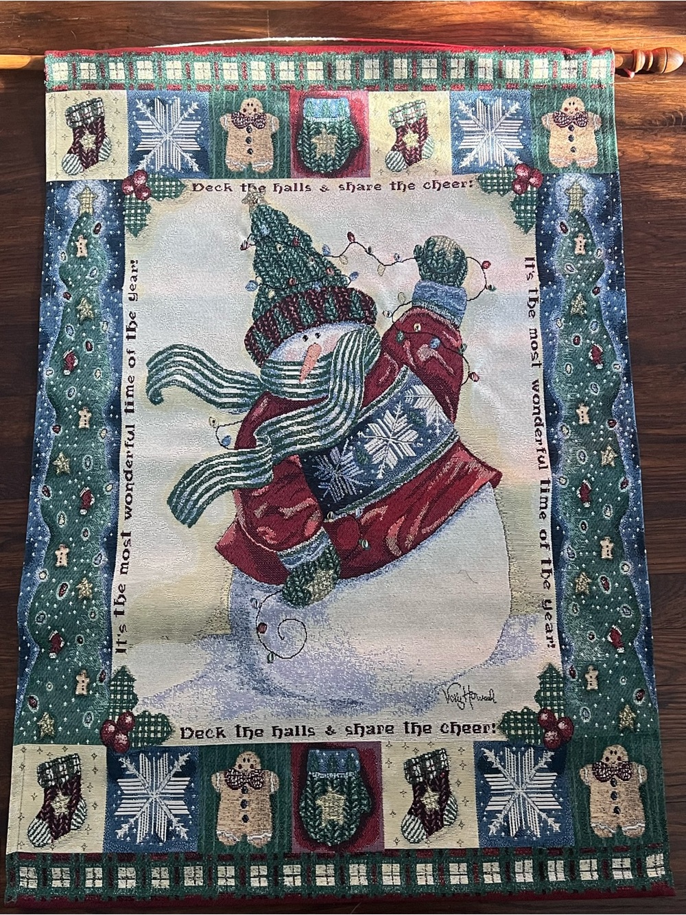 Holiday Snowman Decorative Wall Tapestry - deck the halls Christmas cheer